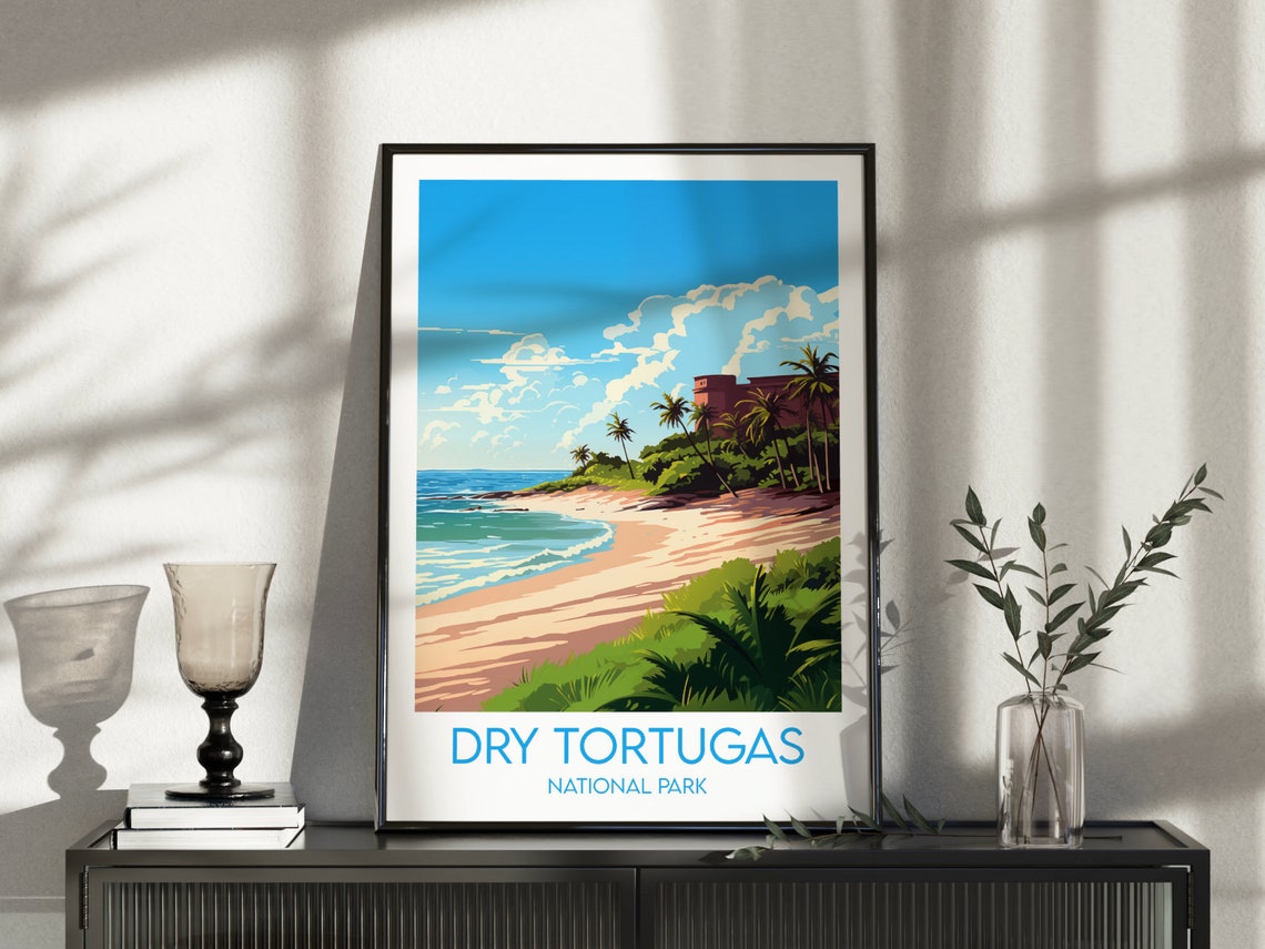Dry Tortugas National Park Beach Palms and Ocean View Travel Poster - Image 3