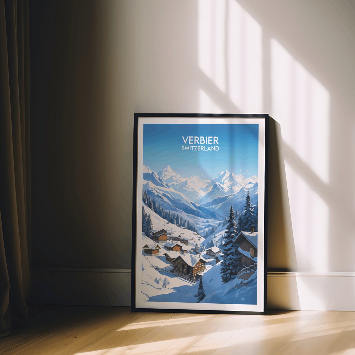 Verbier Switzerland Alpine Ski Village Snowy Chalets Mountain Poster - Image 2
