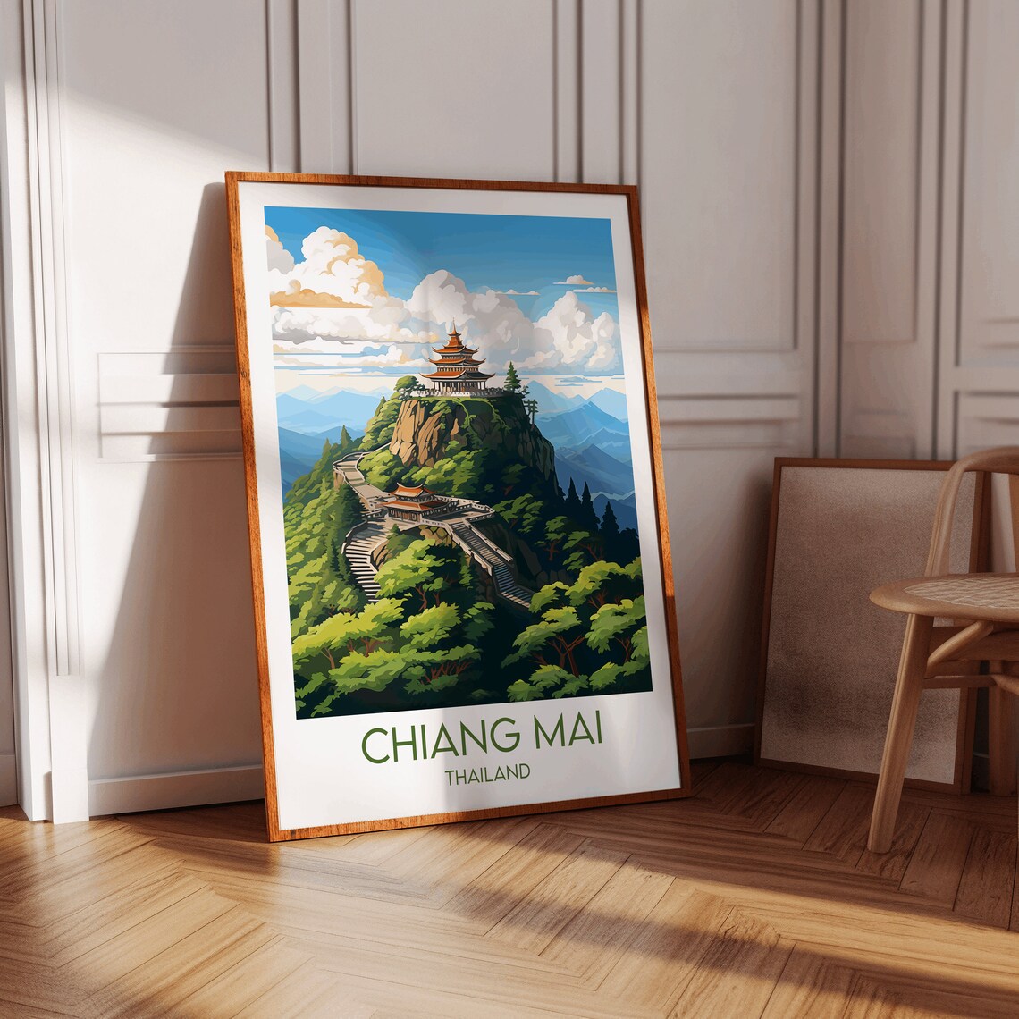 Chiang Mai Thailand Hilltop Temple Mountain View Travel Poster - Image 2