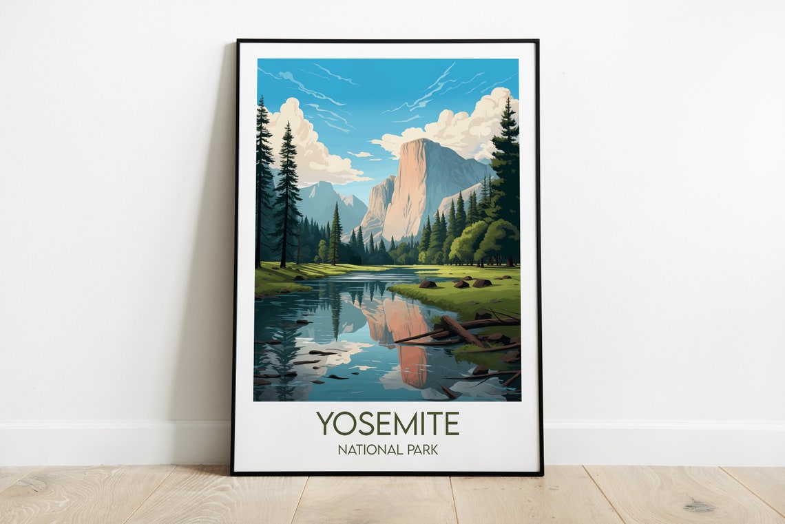 Yosemite National Park El Capitan River Reflection Vintage Poster