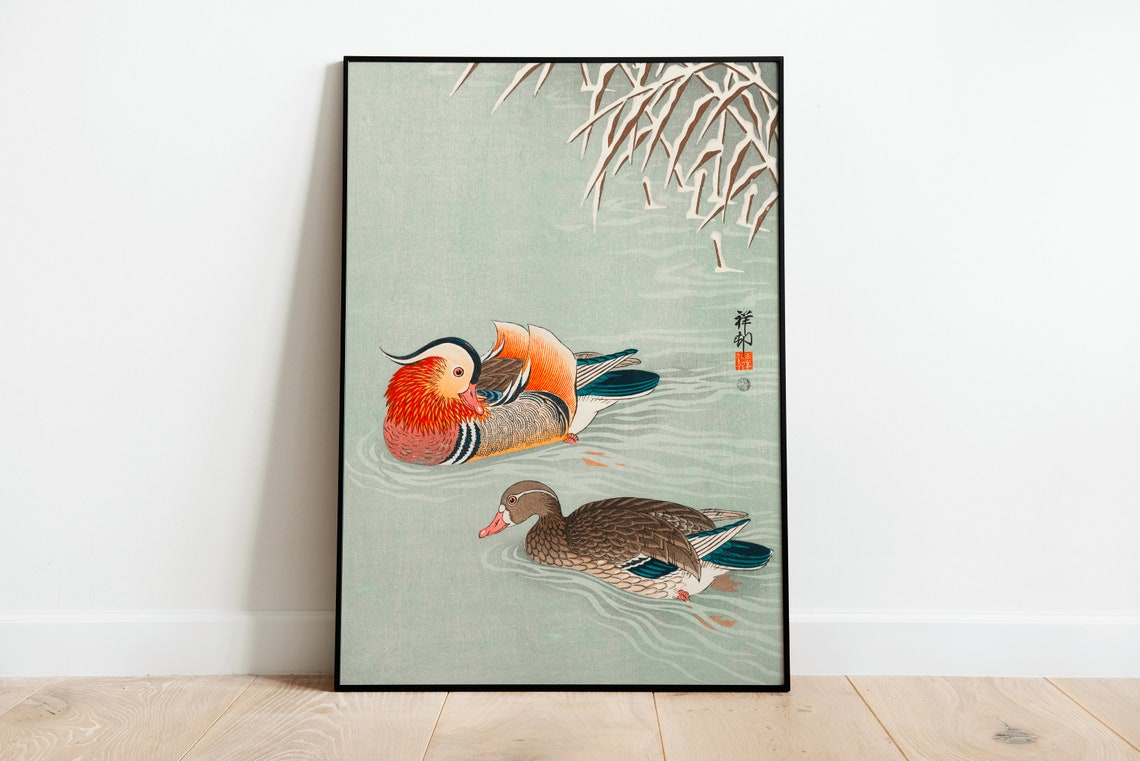 Ohara Koson Mandarin Duck Pair Japanese Woodblock Style Art Print