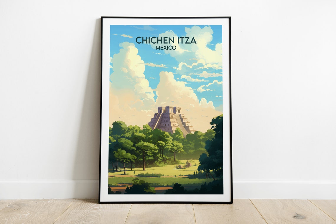 Chichen Itza Travel Print Mexico Poster Custom Personalised Wedding Birthday Gift