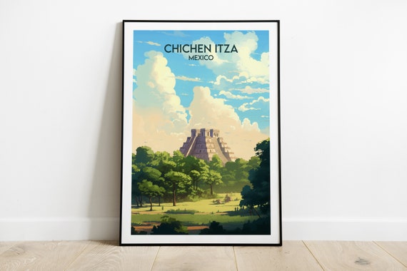 Chichen Itza Travel Print Mexico Poster Custom Personalised Wedding Birthday Gift