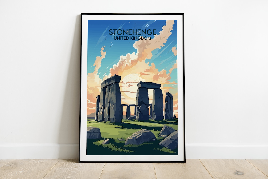 Stonehenge Sunset Ancient Stones Vintage British Travel Poster