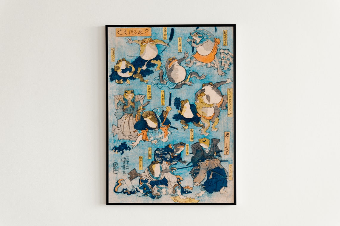 Japanese Frogs Ukiyo E Style Samurai Battle Vintage Art Print - Image 3