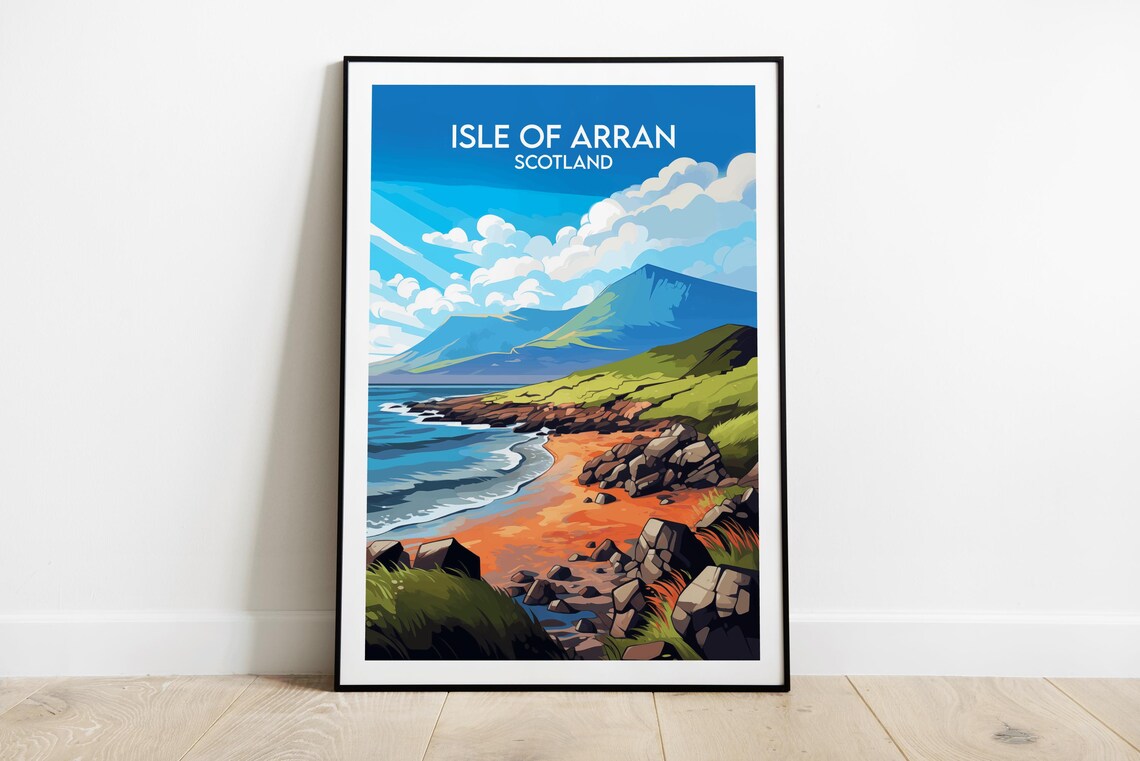 Isle of Arran Scotland Rocky Shoreline Waves Vintage Travel Poster