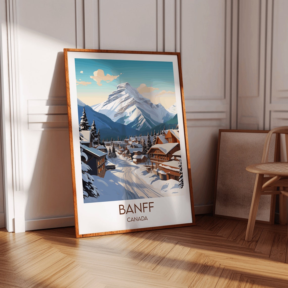 Banff Canada Snowy Mountain Village Retro Illustrated Travel Poster - Image 2