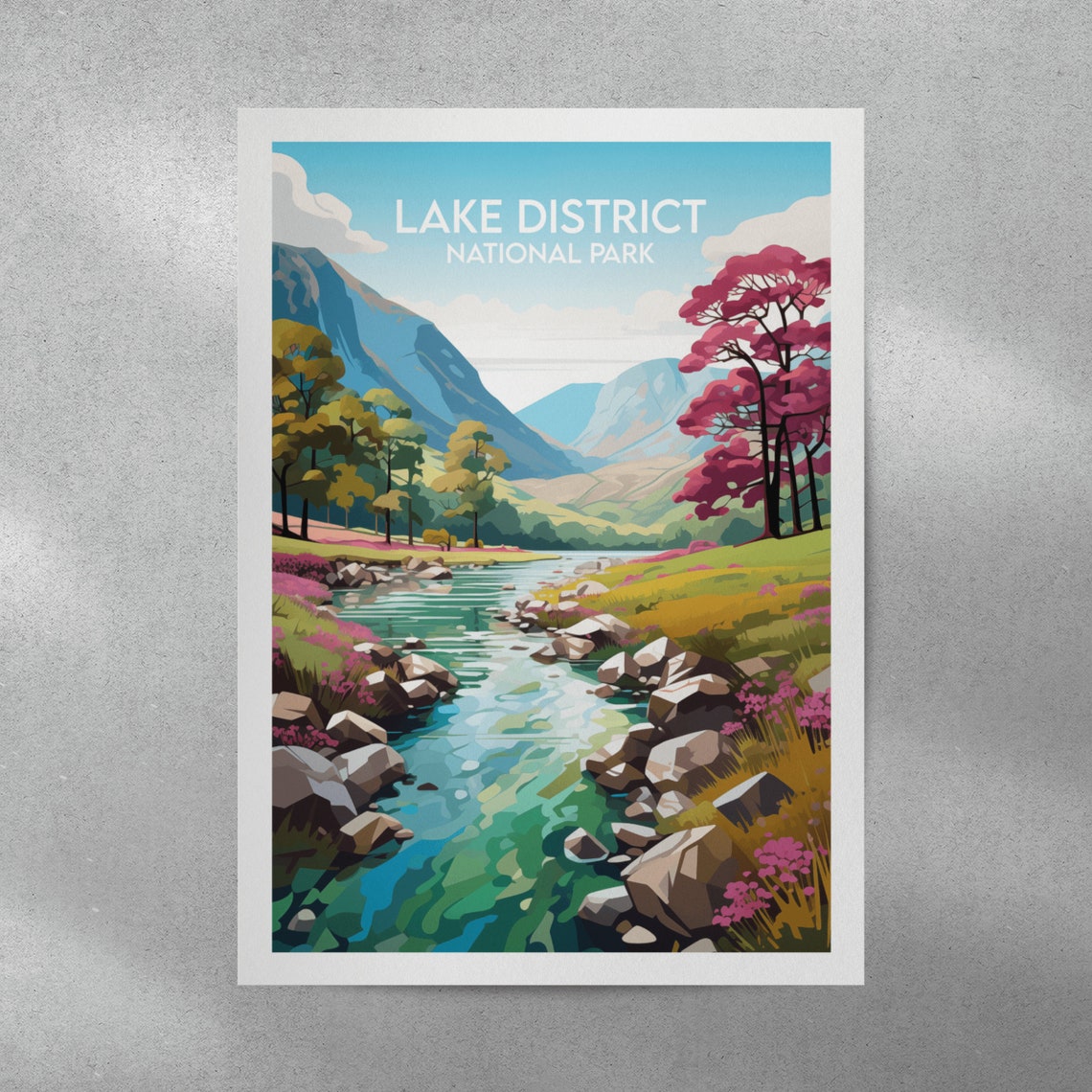 Lake District National Park River Rocks Pink Blossom Tree Poster - Image 2