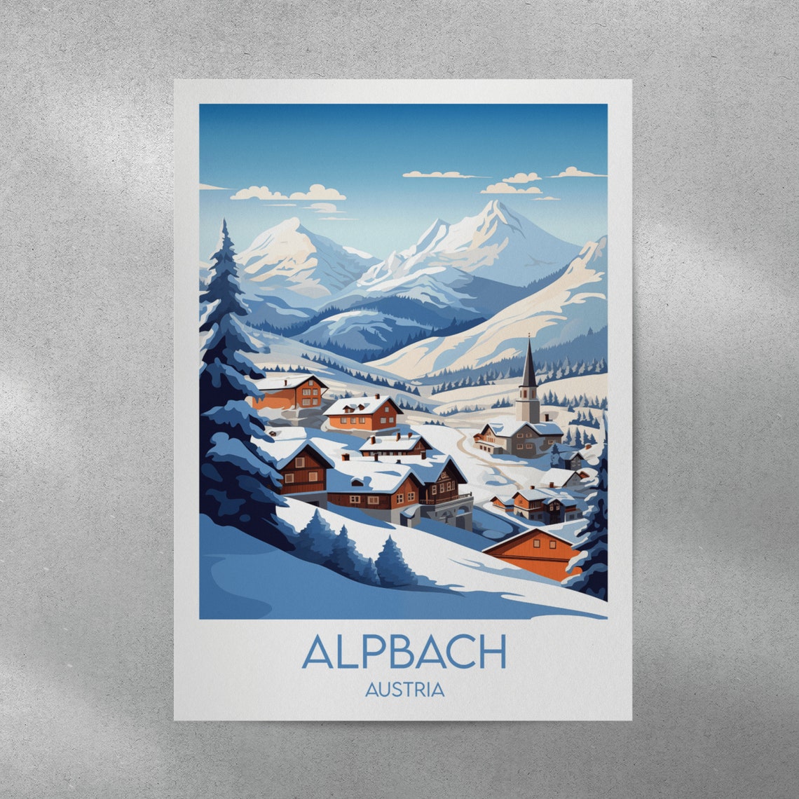 Alpbach Austria Winter Village Snow Peaks Tyrolean Travel Poster - Image 3