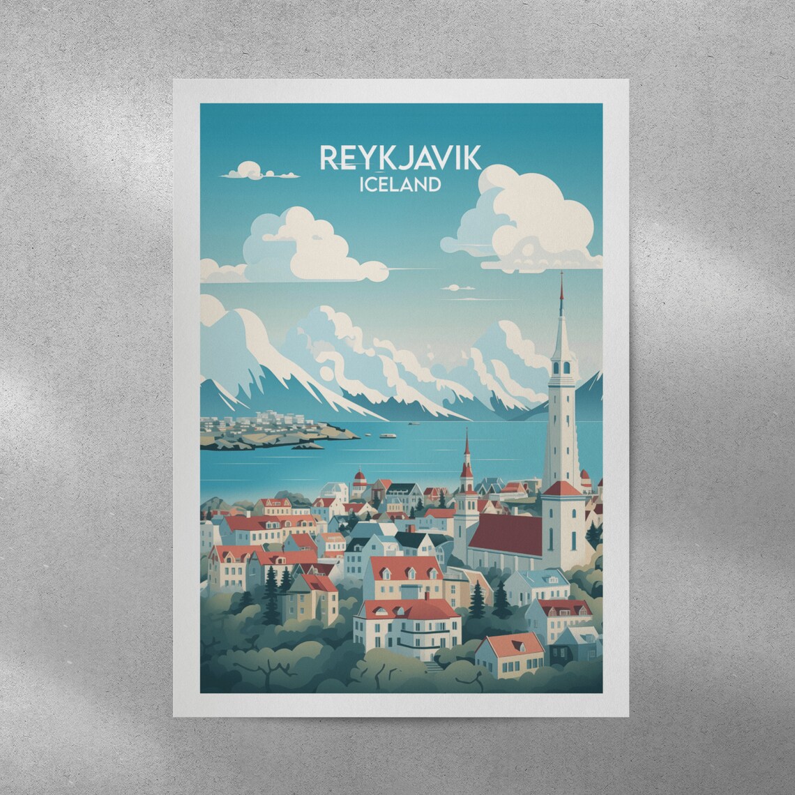Reykjavik Iceland Hallgrimskirkja Church Snowy Peaks Travel Poster - Image 5