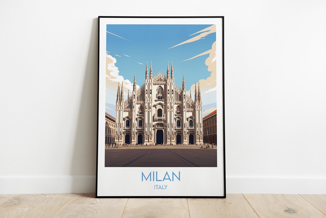 Milan Italy Duomo Cathedral Grand Piazza Vintage Style Travel Poster