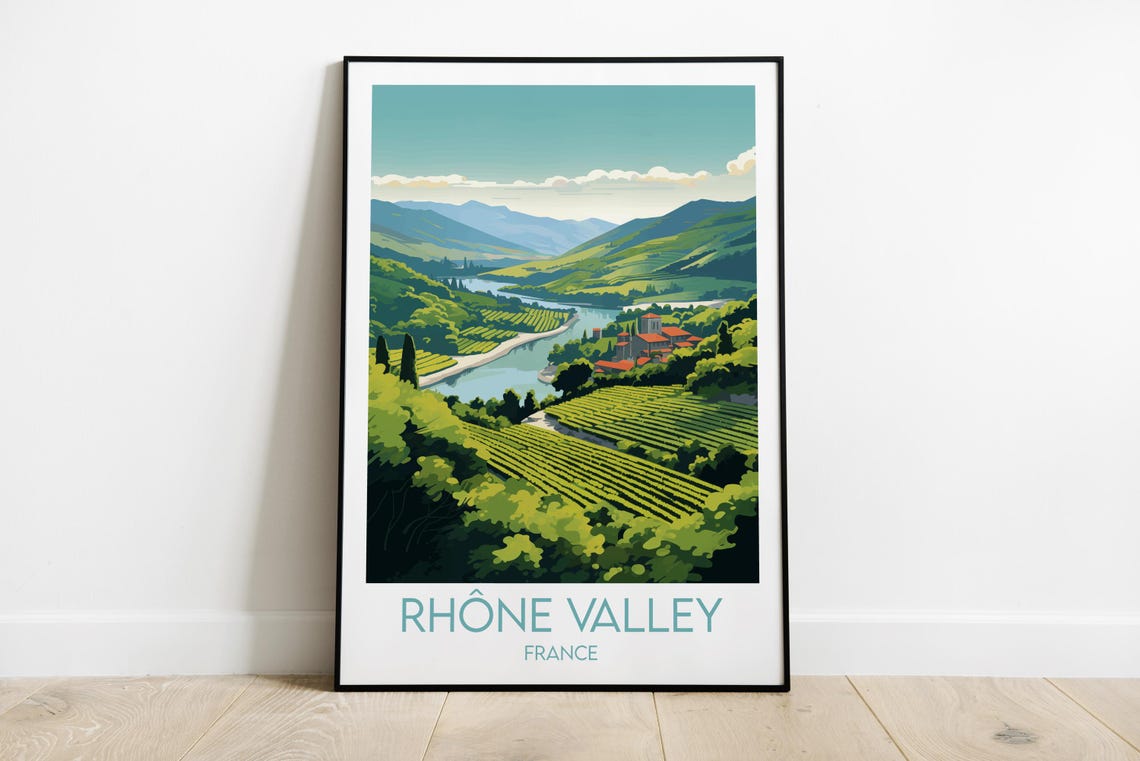 Rhone Valley France River Bend Vineyard Hills Scenic Travel Wall Art