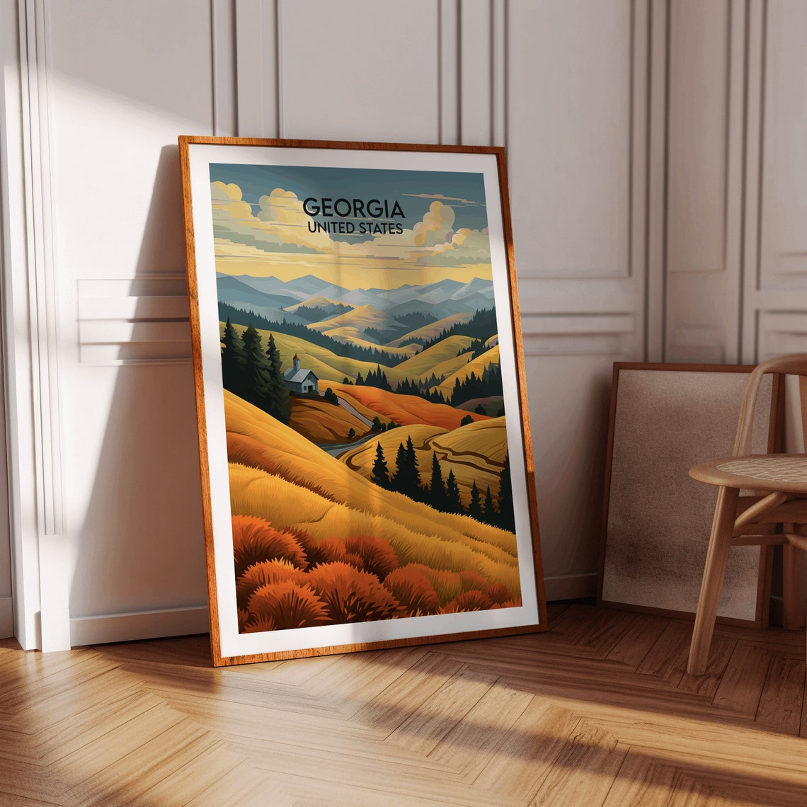 Georgia United States Rolling Hills Cabin Golden Fields Poster - Image 2
