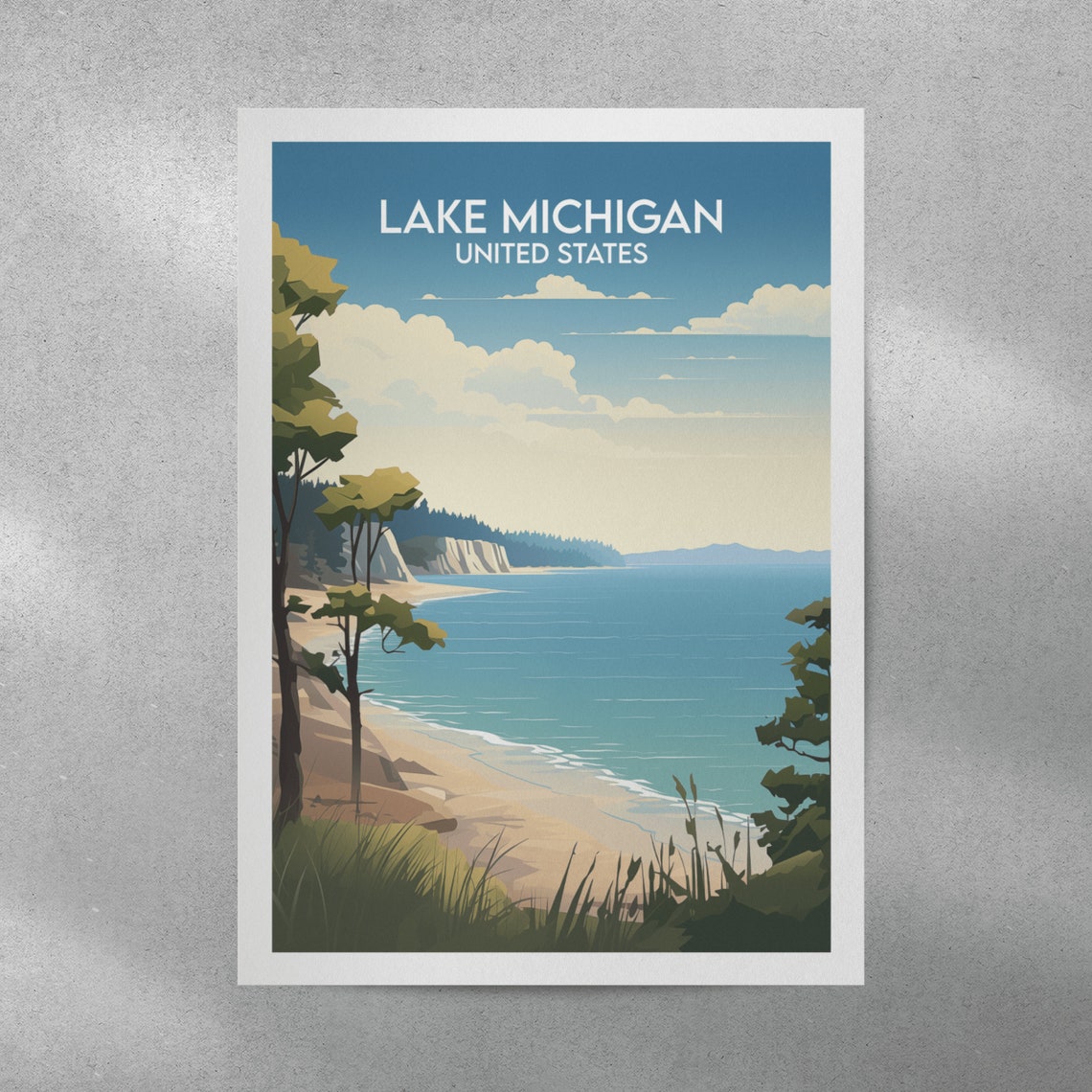 Lake Michigan United States Beach Cliffs Retro Travel Art Poster - Image 4