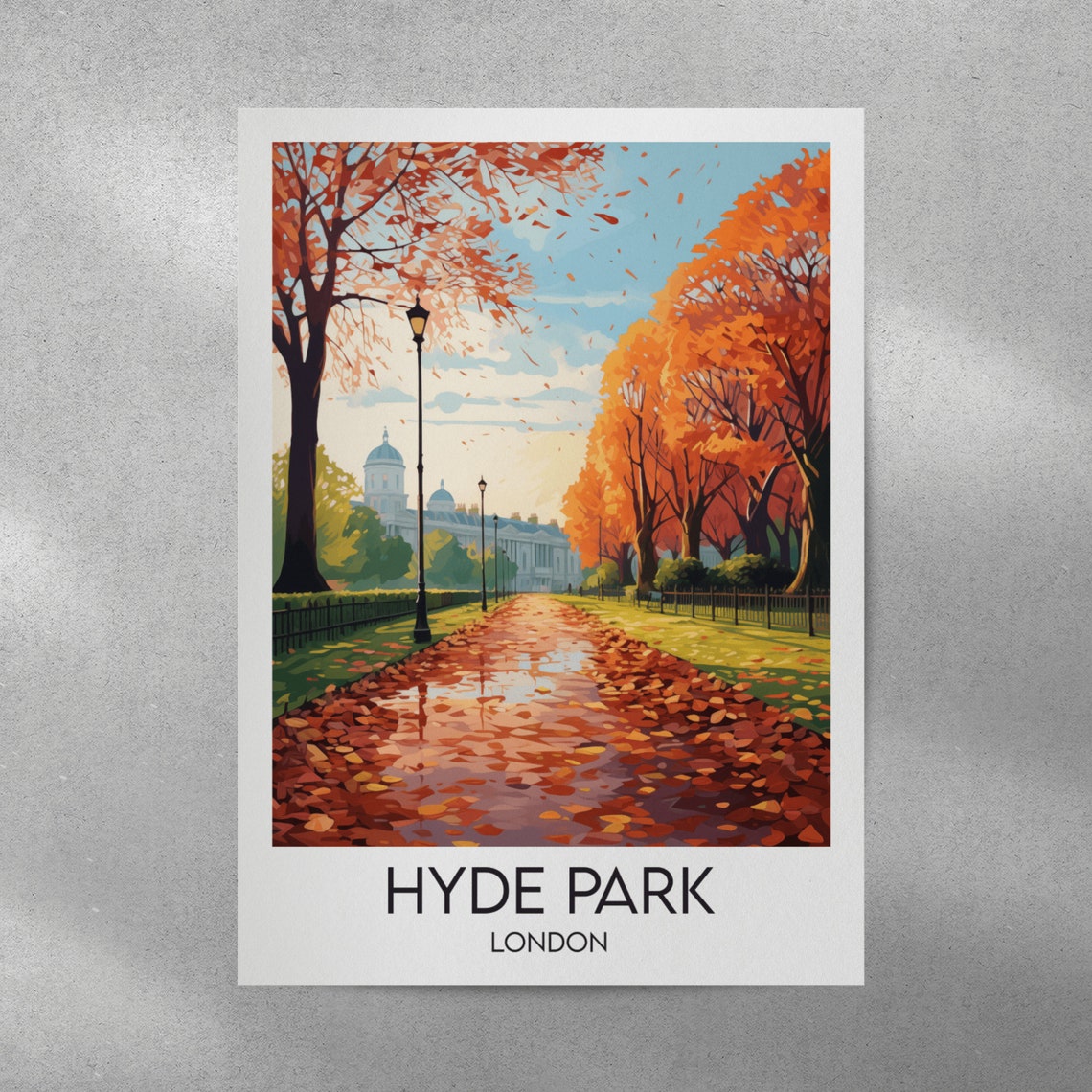 Hyde Park London Autumn Avenue Fallen Leaves Golden Path Poster - Image 3