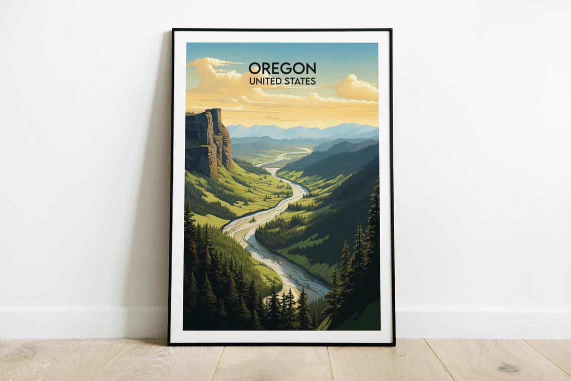 Oregon United States Vintage Travel Poster River Valley Pines View