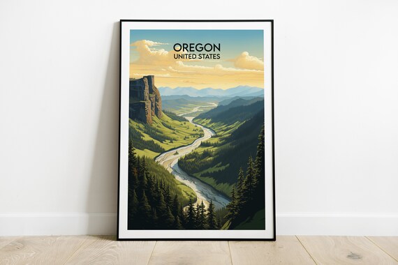 Oregon United States Vintage Travel Poster River Valley Pines View