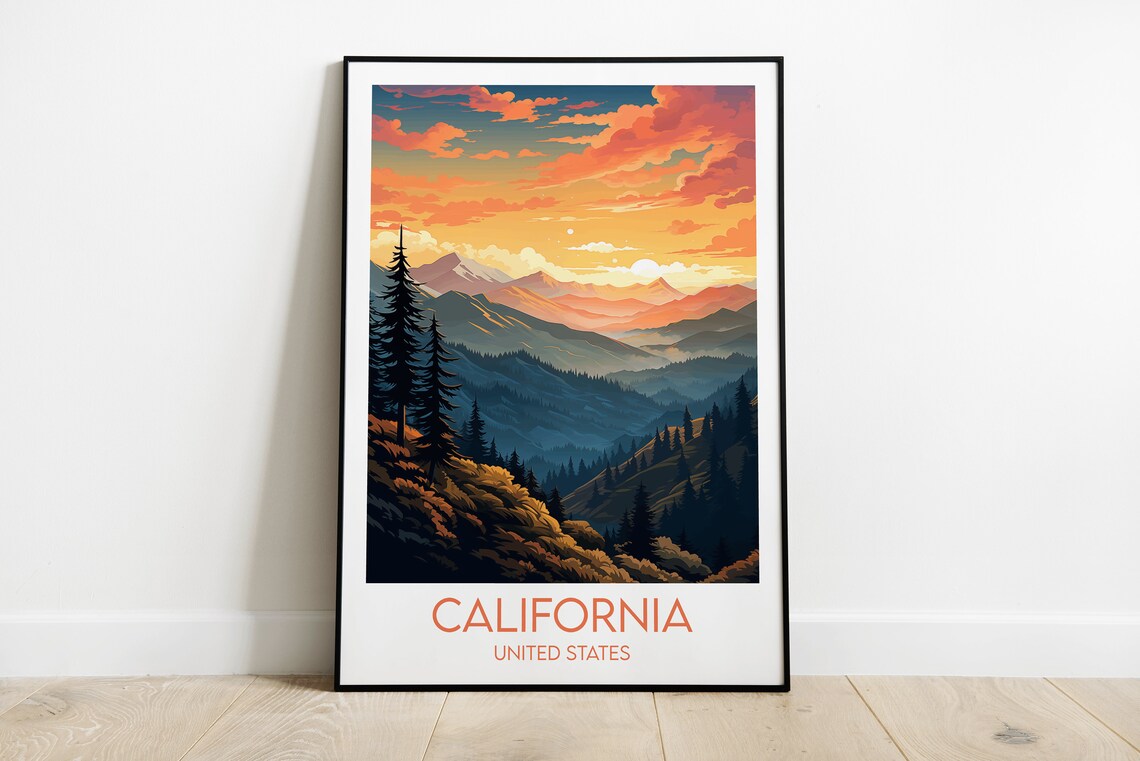 California Travel Print, United States Travel Poster