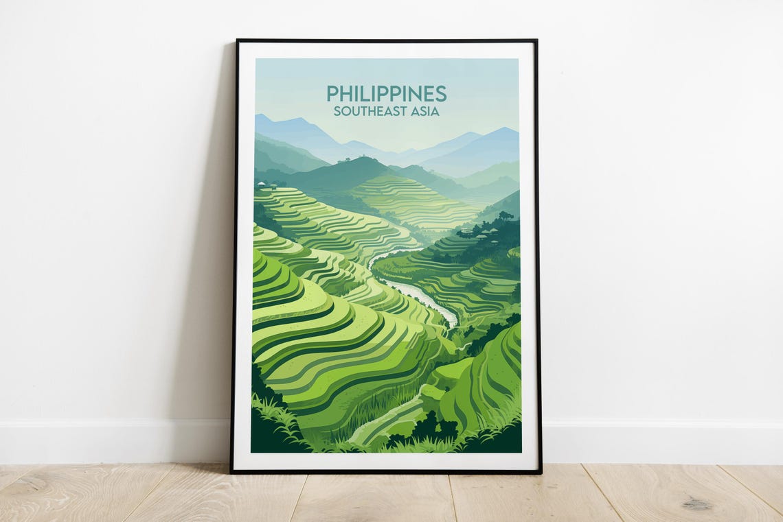 Philippines Rice Terraces Lush Green Southeast Asia Travel Poster
