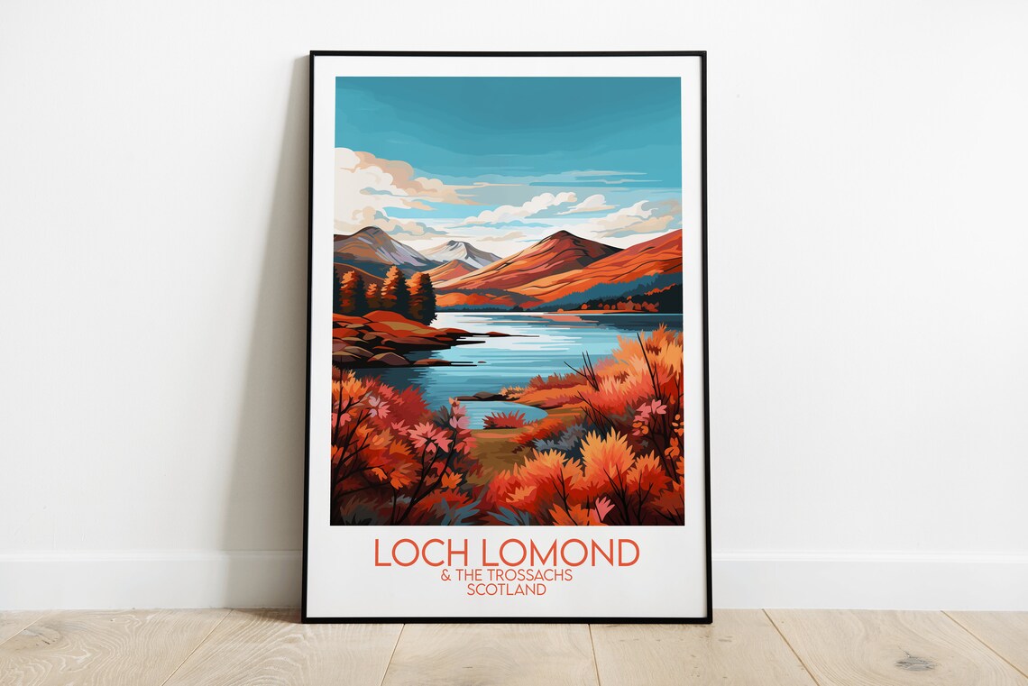 Loch Lomond Trossachs Scotland Autumn Foliage Lake Travel Poster