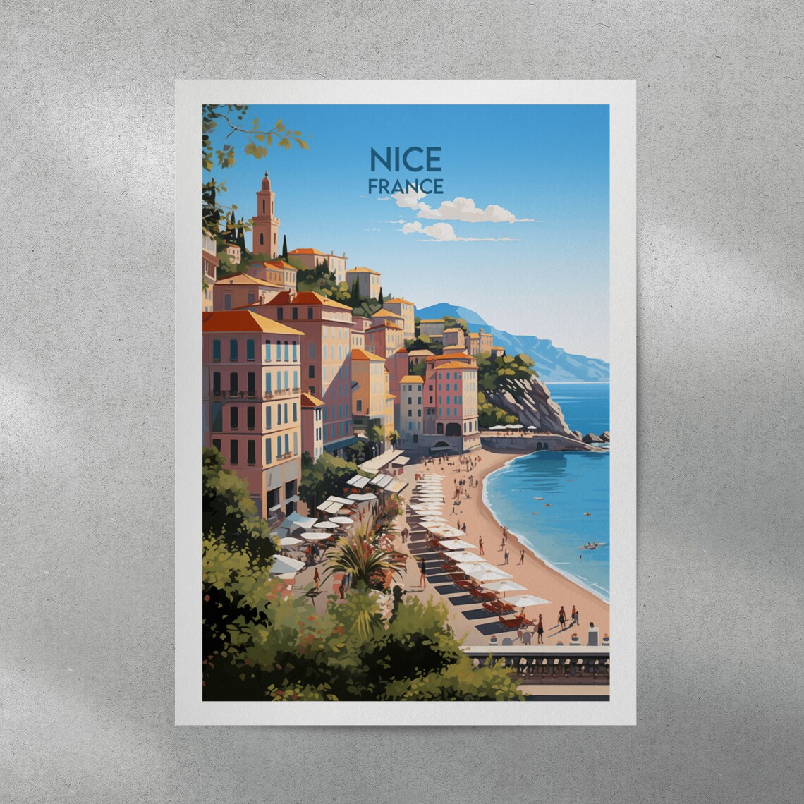 Nice France Riviera Beachfront Promenade Vintage Style Travel Poster - Image 4