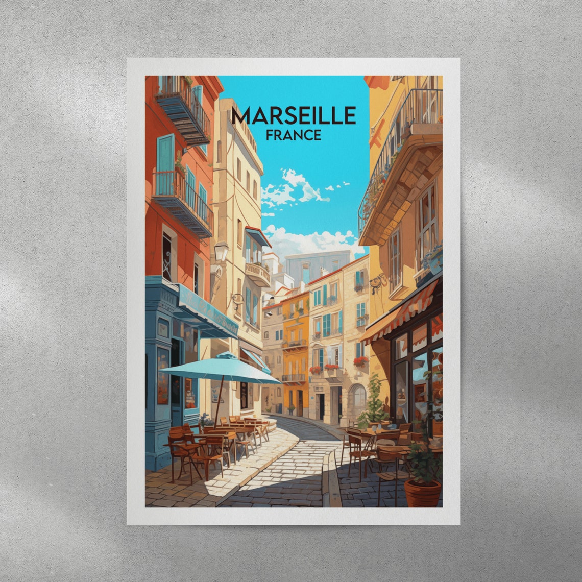 Marseille France Old Town Cafe Street Retro Style Travel Poster - Image 2