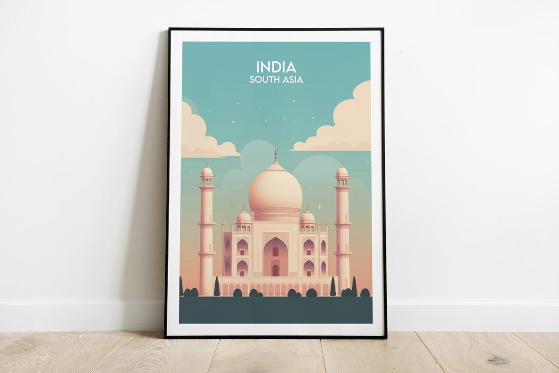Taj Mahal India Modern Minimalist Dawn Sky Style Travel Poster