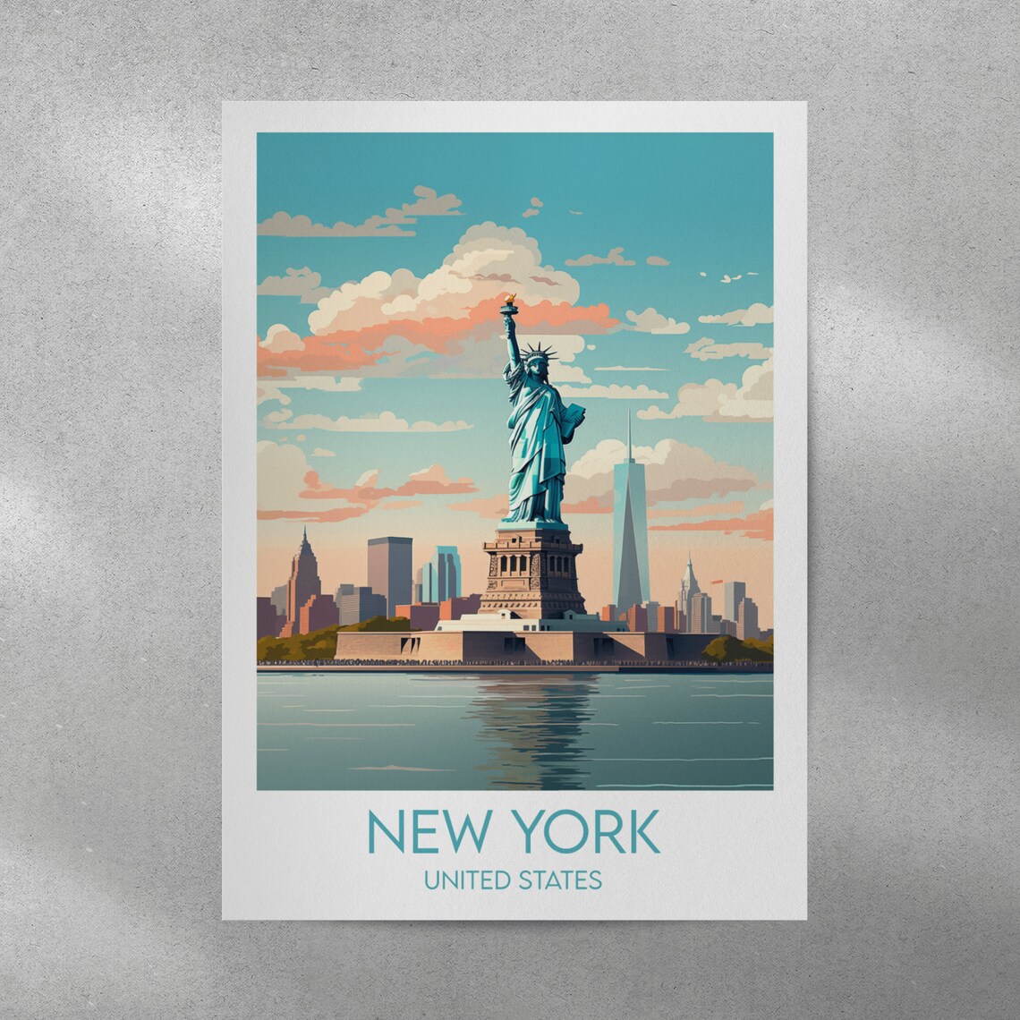 New York Statue of Liberty Skyline Harbor Daytime Travel Poster - Image 3