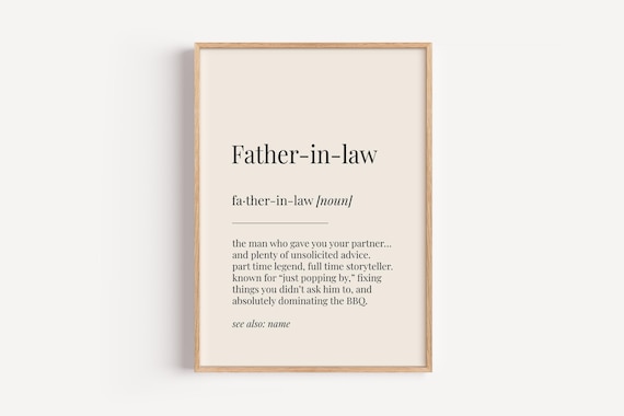 Father In Law Definition Print Dictionary Poster Birthday Fathers Day Wall Art Funny Gift For Him
