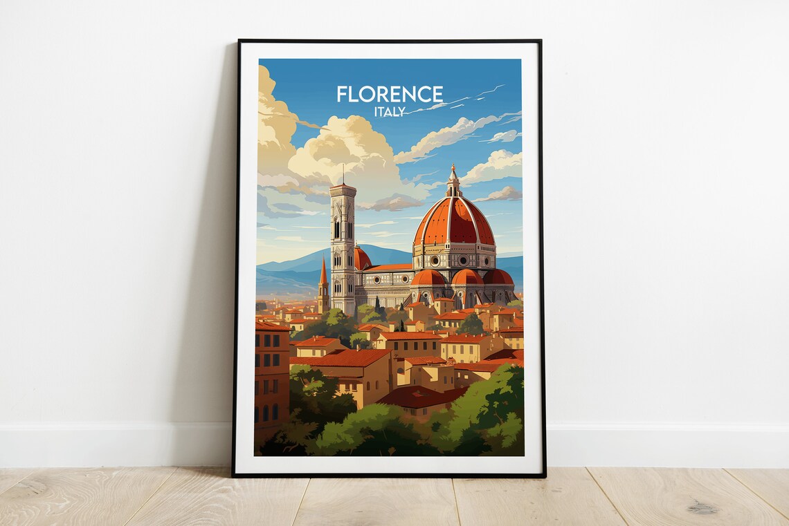 Florence Italy Duomo Cathedral Terracotta Rooftops City Travel Poster
