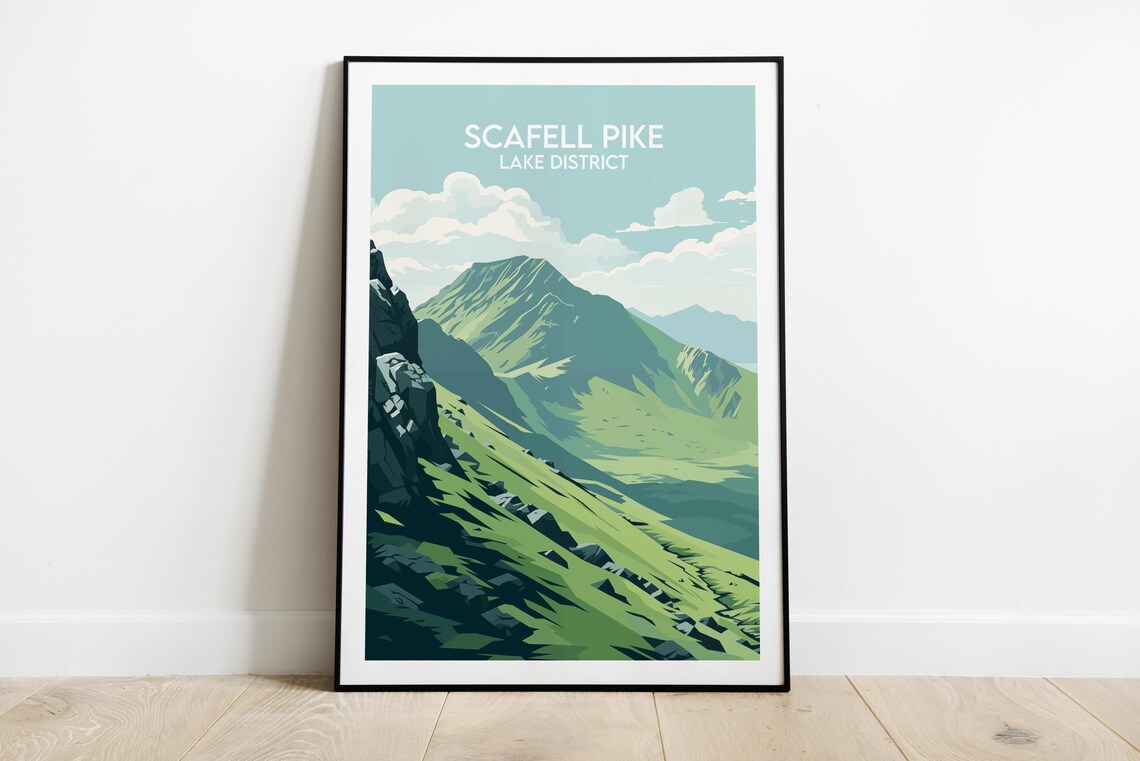 Scafell Pike Lake District Green Ridge Hiking Travel Art Poster