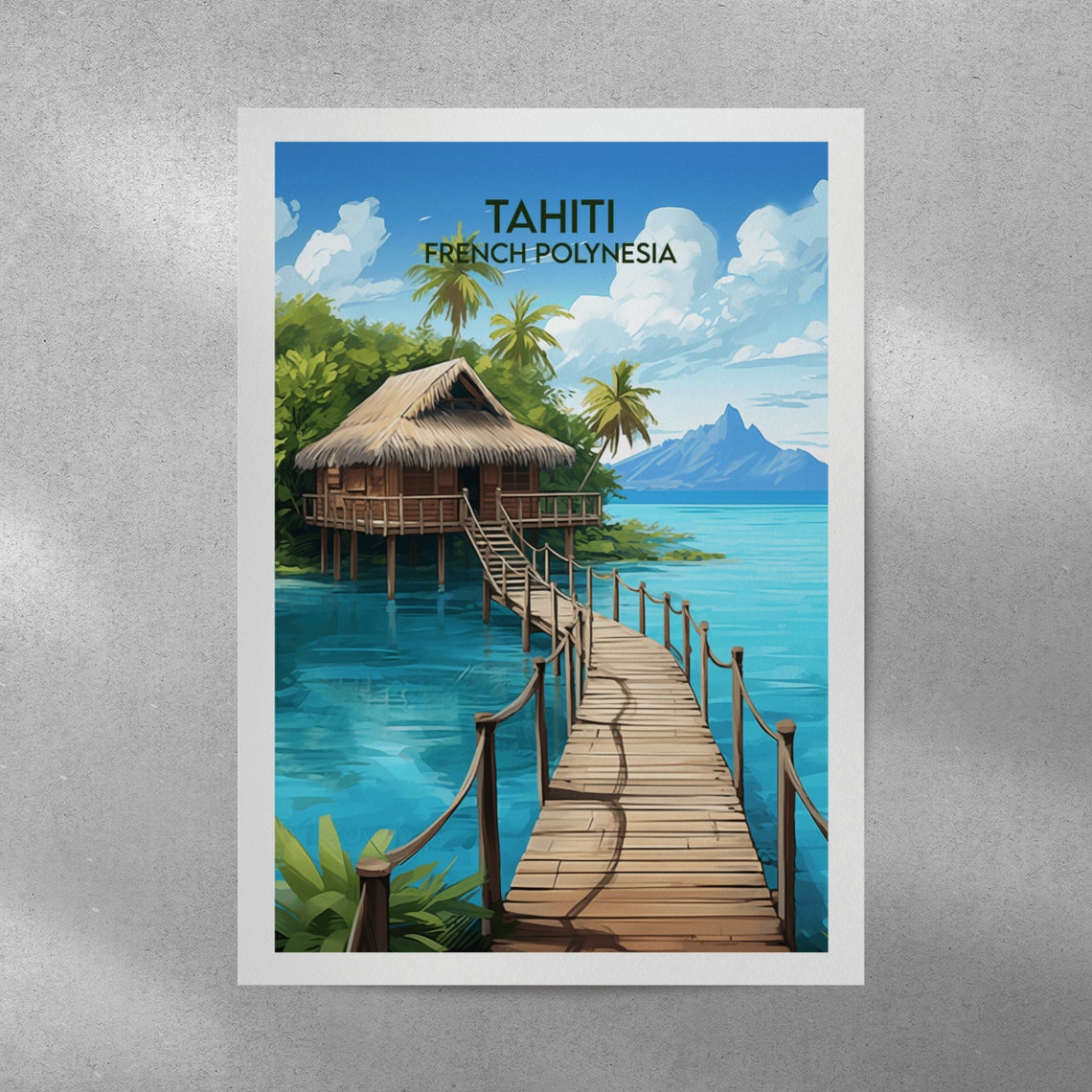 Tahiti French Polynesia Overwater Bungalow Tropical Lagoon Poster - Image 3
