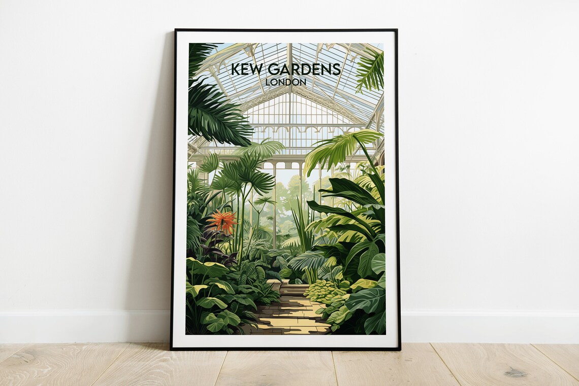 Kew Gardens London Palm House Greenhouse Botanical Travel Poster