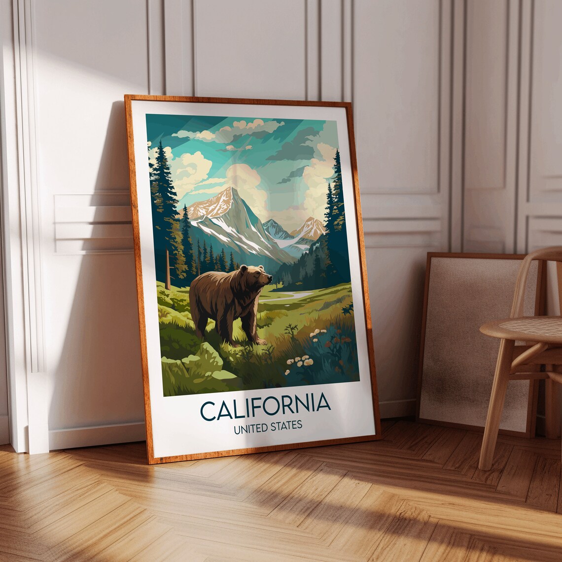 California United States Vintage Travel Illustration Brown Bear Poster - Image 3