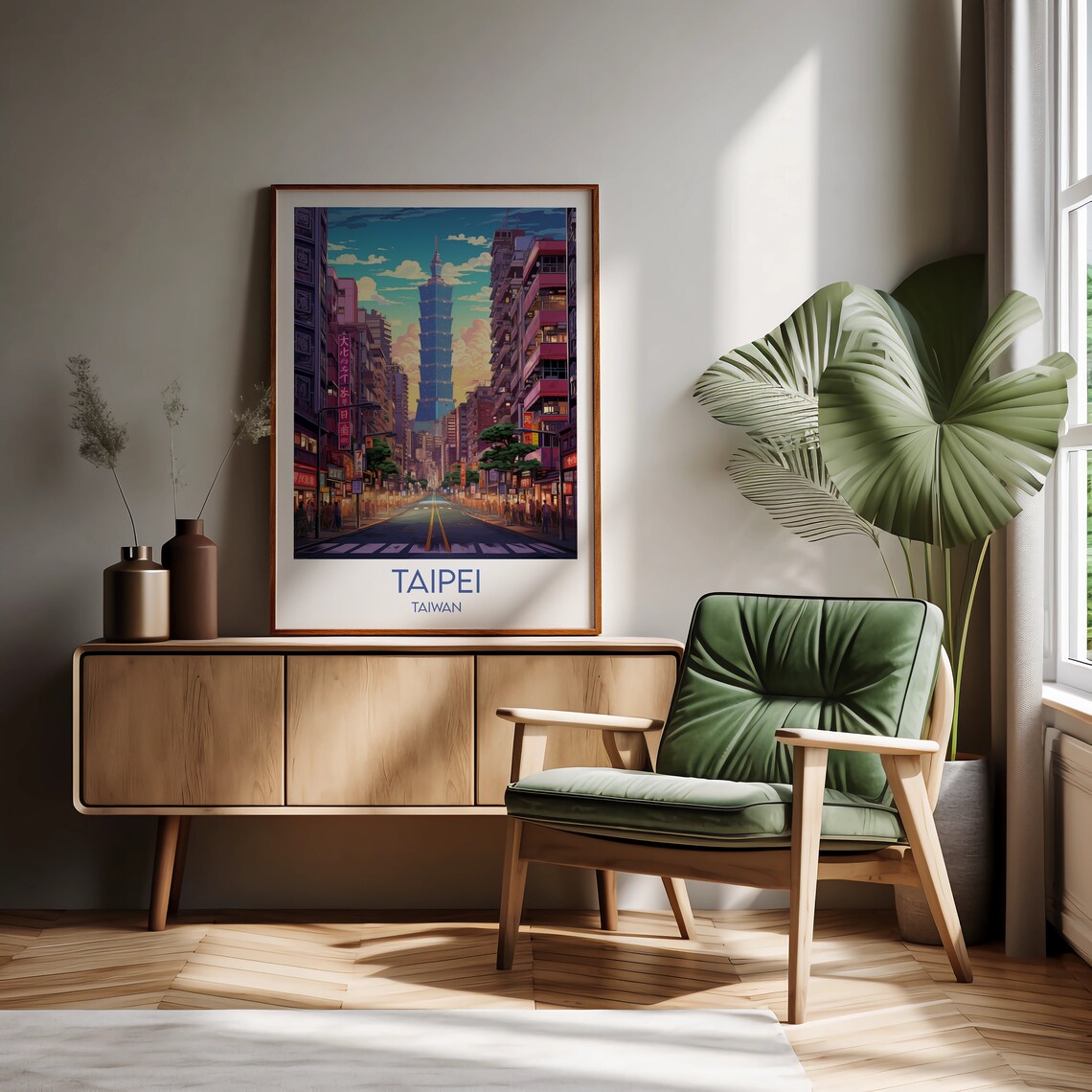 Taiwan Taipei 101 Tower City Street Sunset Dusk Scene Art Poster - Image 2