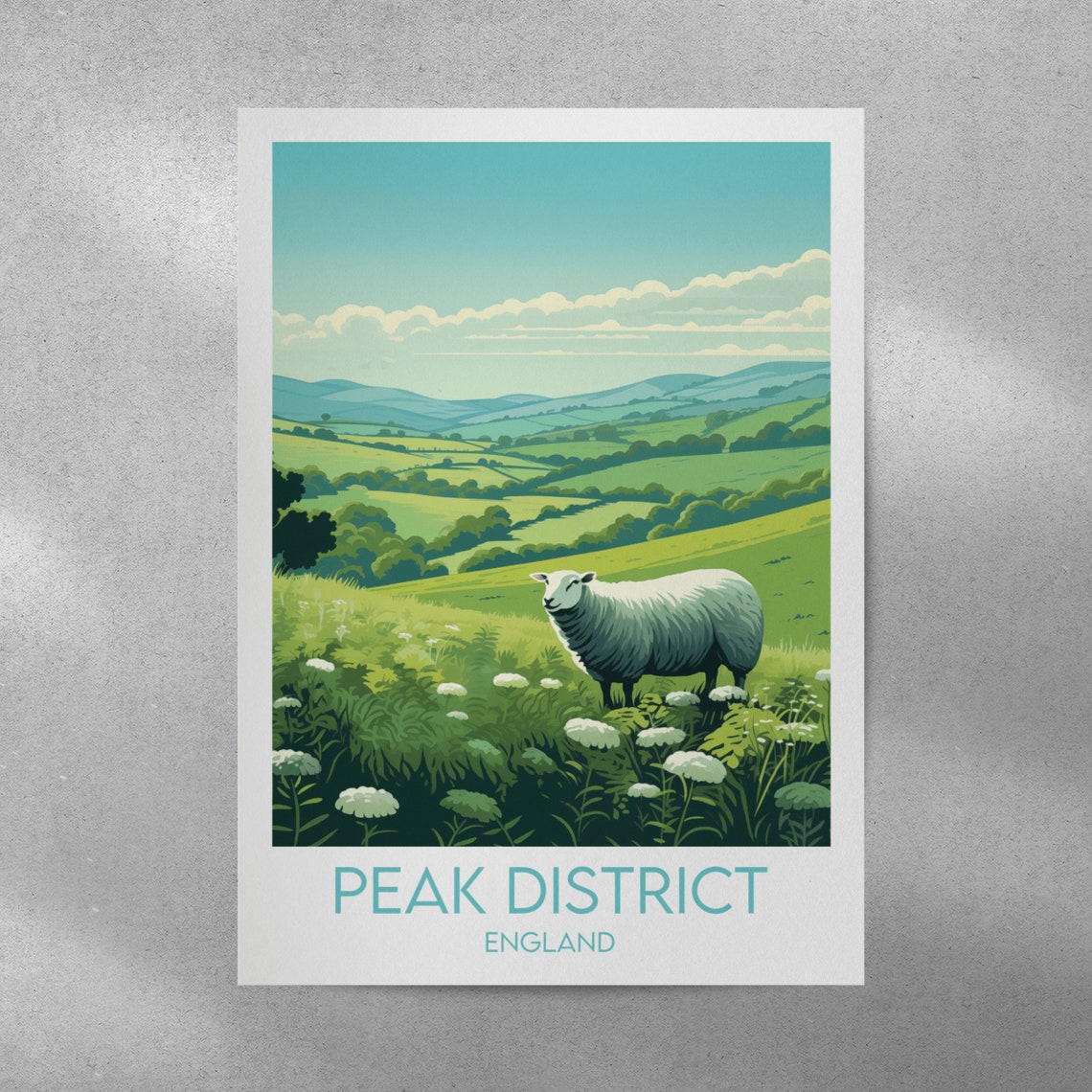 Peak District England Rolling Hills Sheep Vintage Travel Poster - Image 2