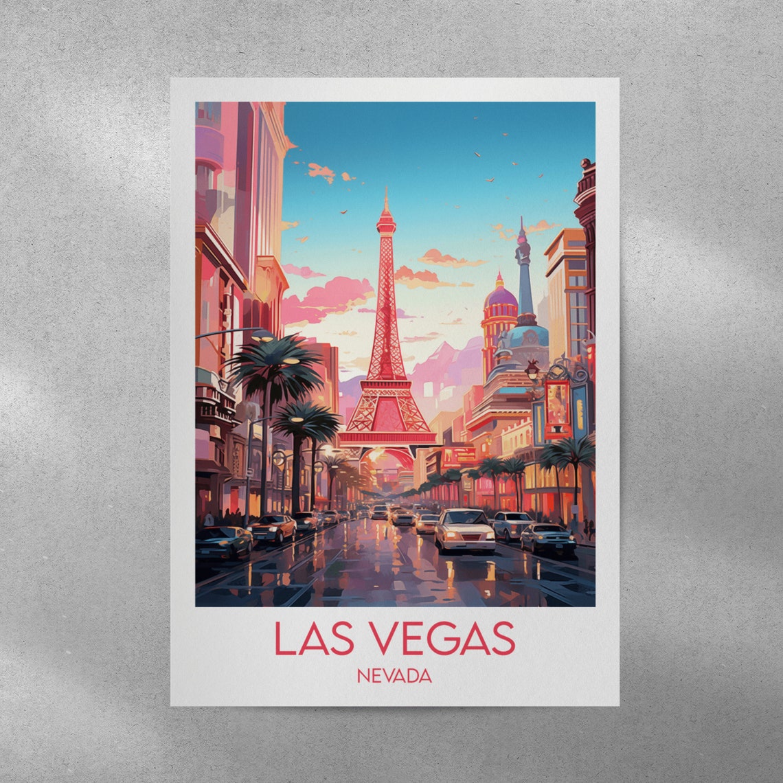 Las Vegas Nevada Sunset Strip Eiffel Tower Retro Travel Poster - Image 3