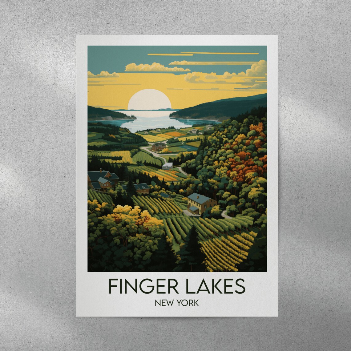 Finger Lakes New York Vineyard Hills Lake Sunset Scenic Poster - Image 3