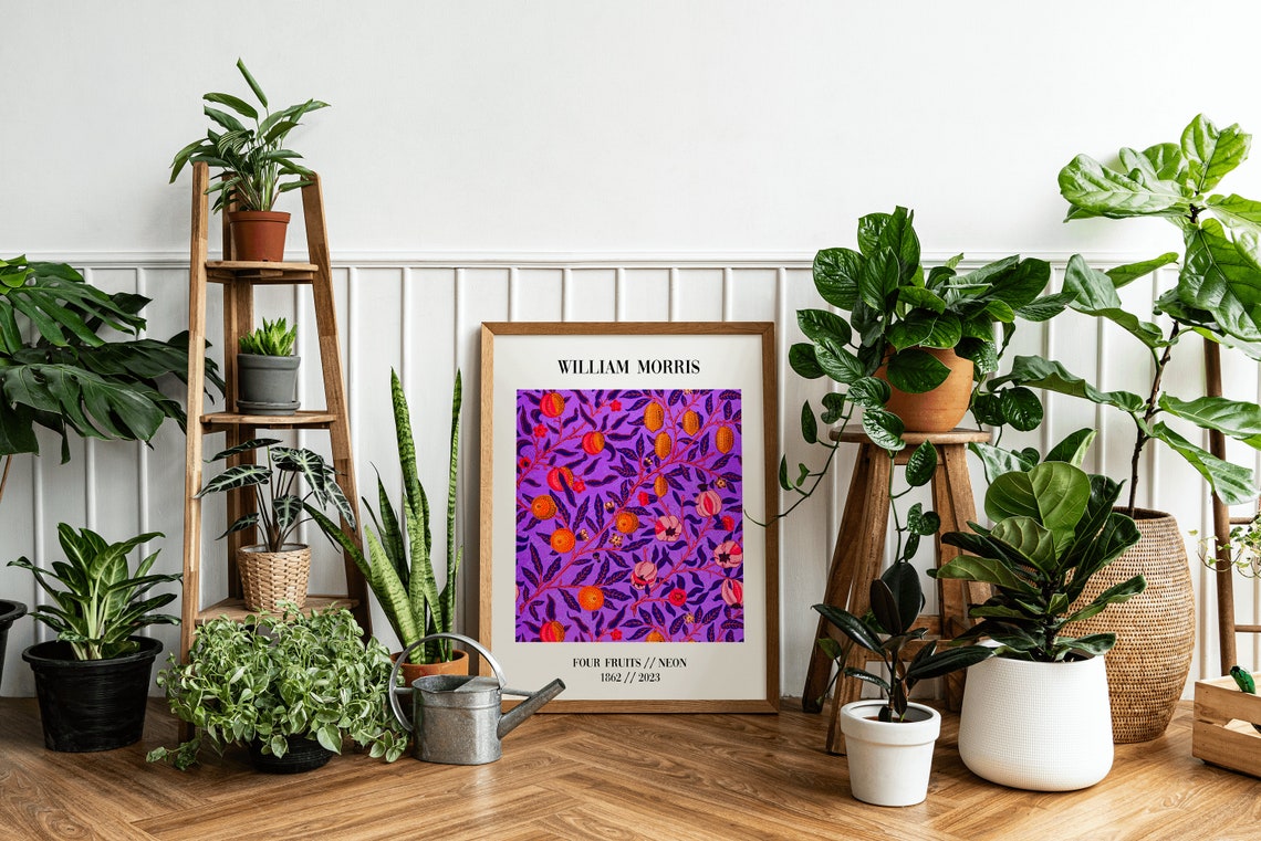 William Morris Four Fruits Neon Purple Orange Modern Art Print - Image 2