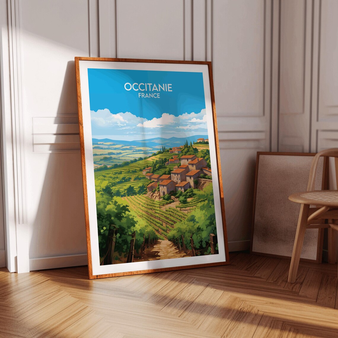 Occitanie France Vineyard Hillside Village Vintage Travel Poster - Image 3