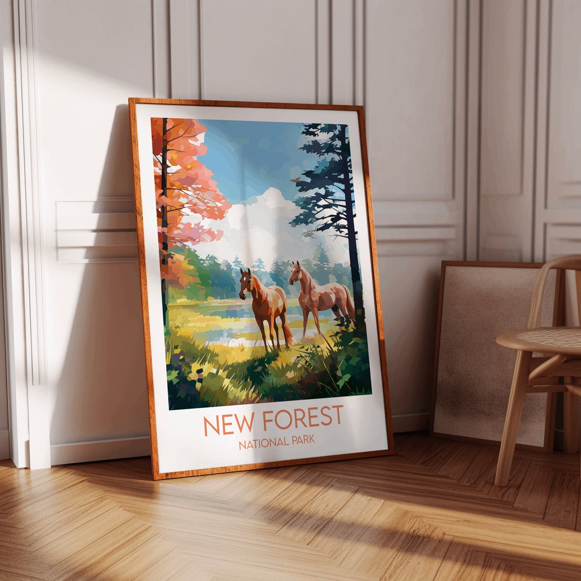 New Forest National Park Wild Horses Meadow Retro Travel Poster - Image 3