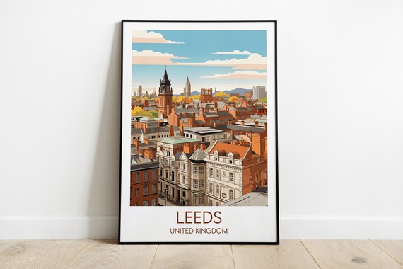Leeds United Kingdom Historic City Skyline Rooftop View Art Poster