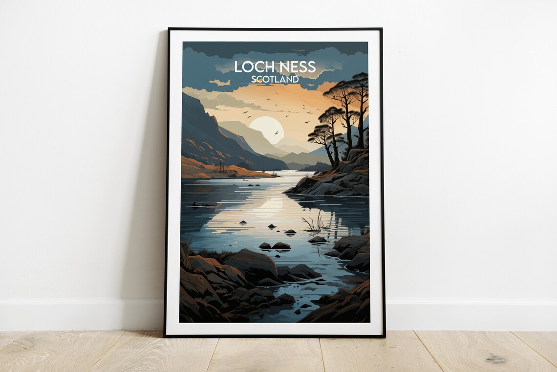 Loch Ness Scotland Moonlit Highland Lake Landscape Travel Poster