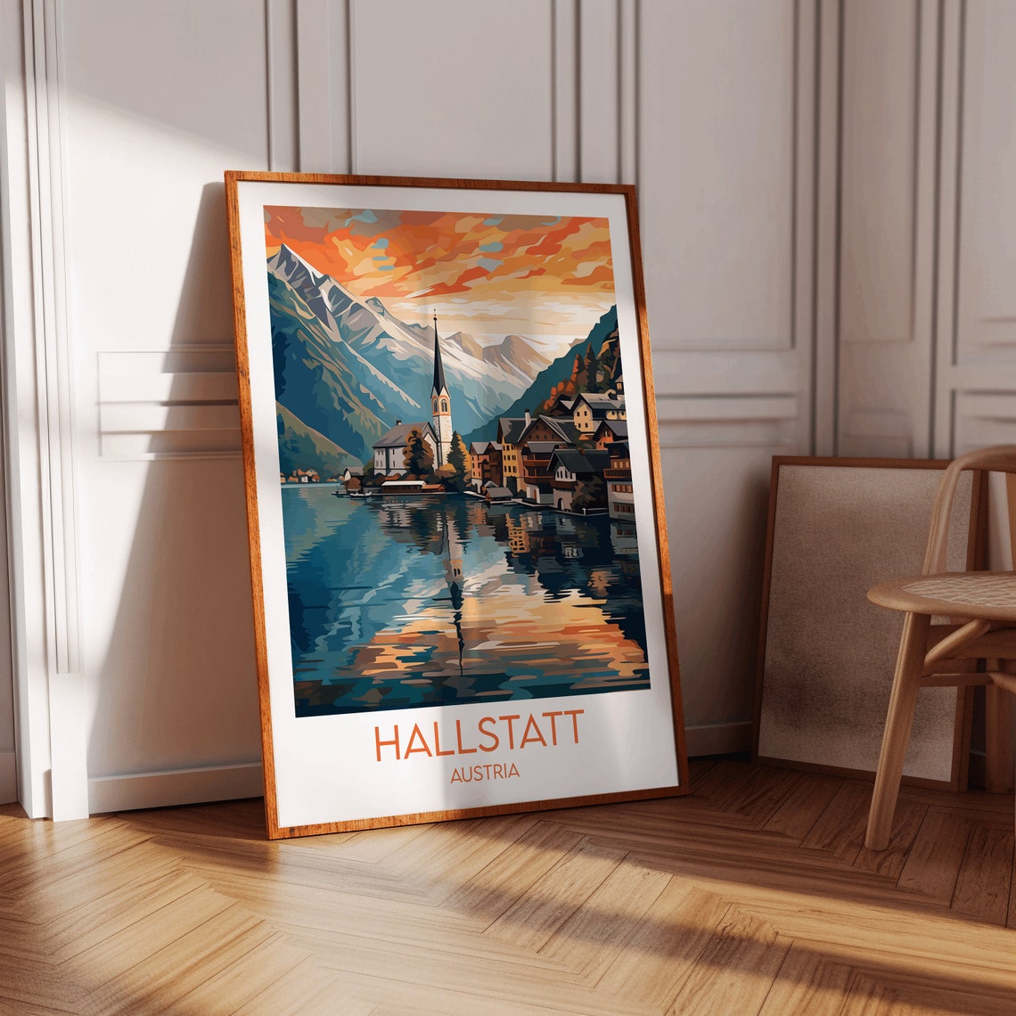 Hallstatt Austria Sunset Lake Reflection Mountain Village Poster - Image 2