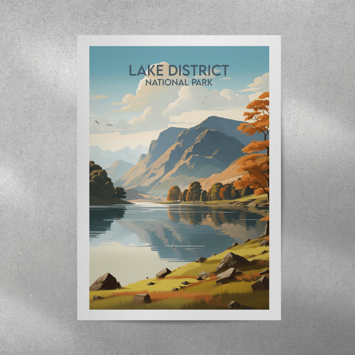Lake District National Park Autumn Lake Mountains Retro Travel Poster - Image 3