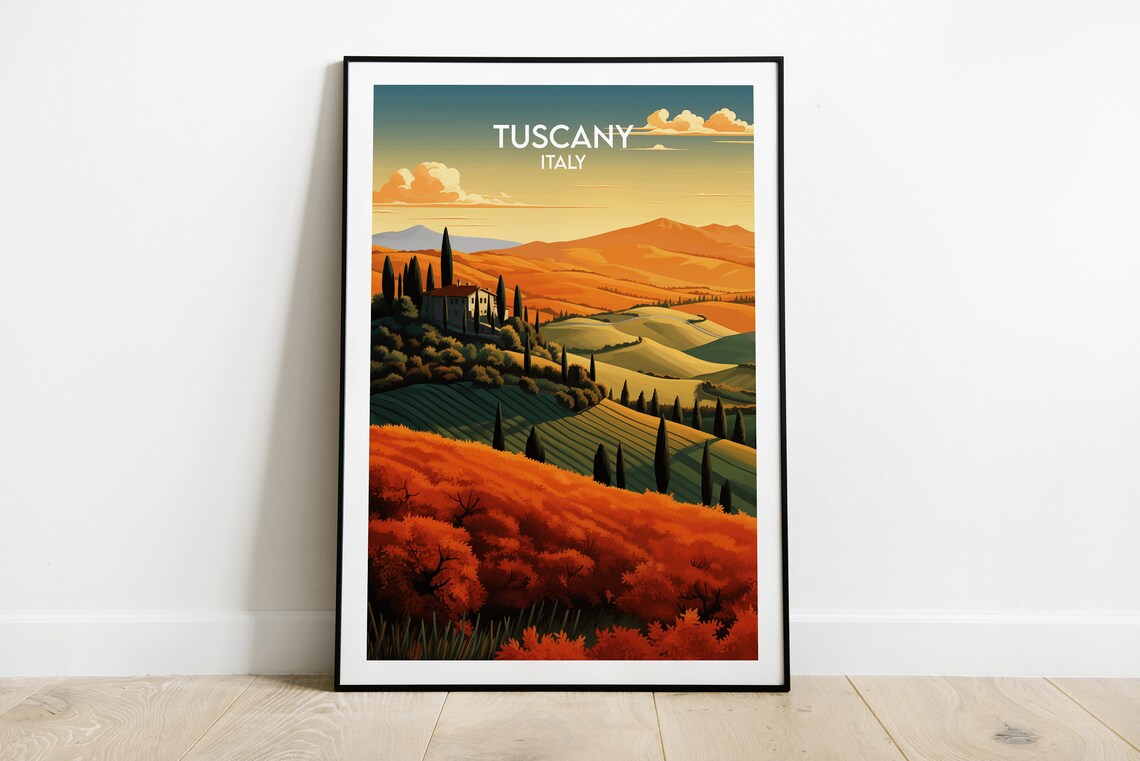 Tuscany Italy Rolling Hills Cypress Villa Countryside Travel Poster