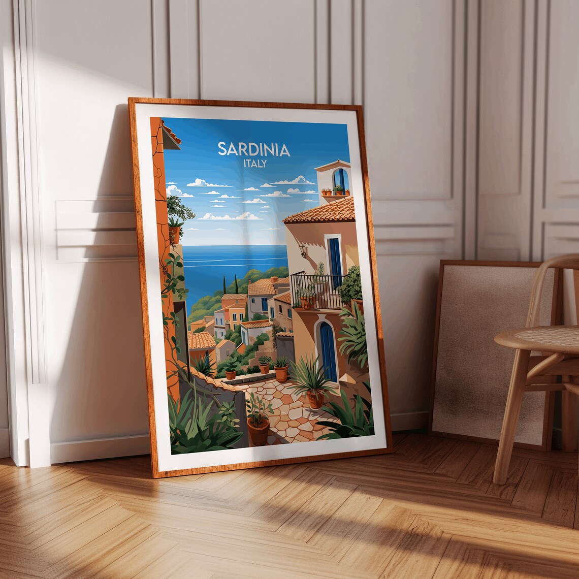 Sardinia Italy Coastal Village Terrace Sea View Travel Poster - Image 3