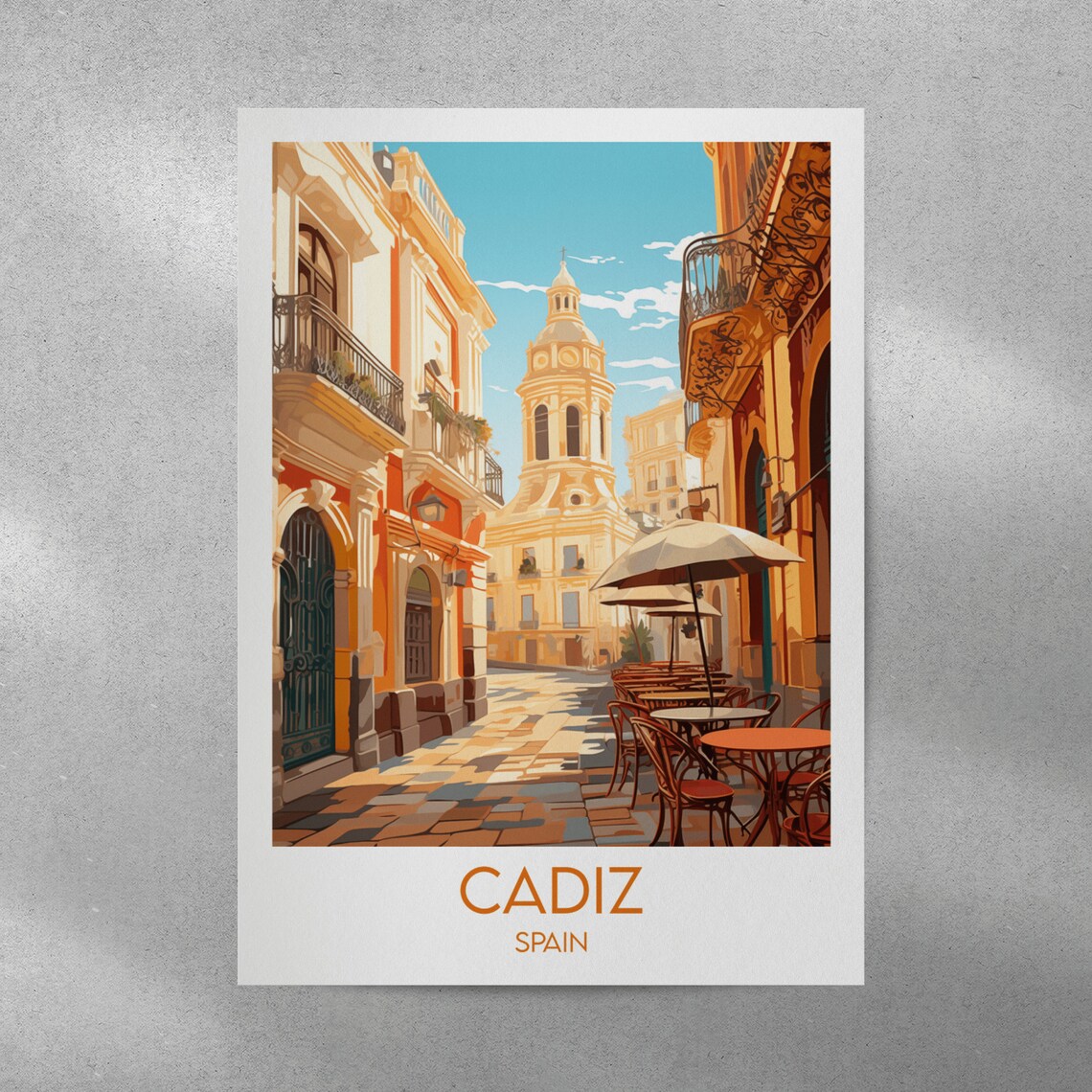 Cadiz Spain Sunlit Cathedral Street Cafes Andalusia Travel Poster - Image 3