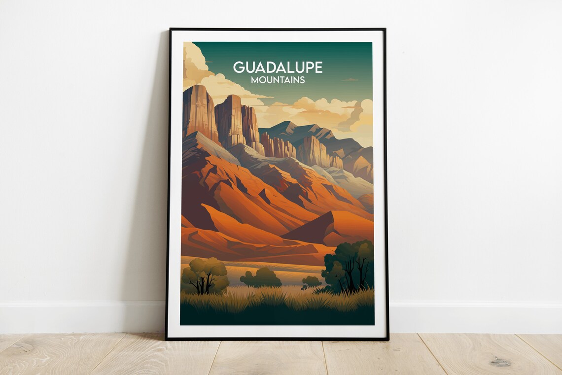 Guadalupe Mountains Texas Desert Peaks Vintage Travel Poster