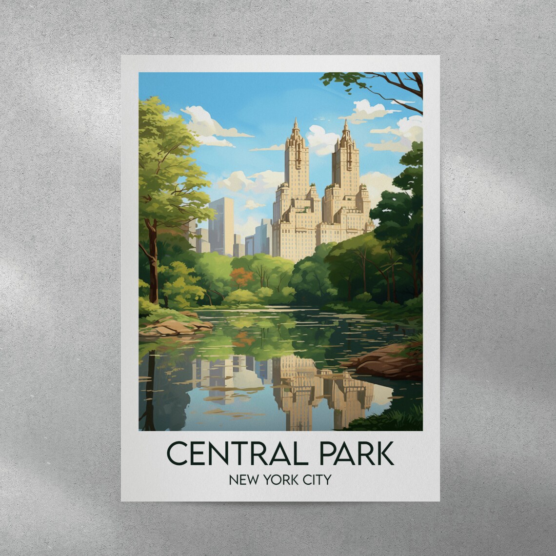 Central Park New York City Skyline Lake Reflection Travel Poster - Image 3